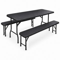 Skládací cateringový set 180 cm - stůl + 2 lavice, kufříkové provedení, dekor dřeva