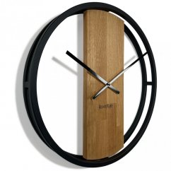 Ceas modern cu diametrul de 50 cm într-o combinație de lemn și metal