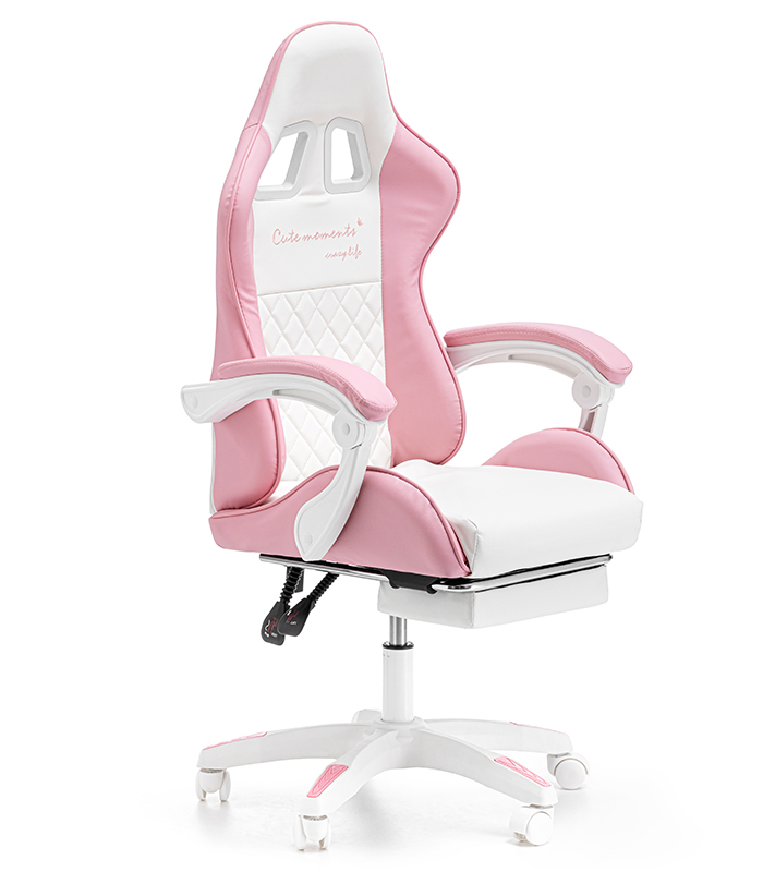 Kinder-Gaming-Stuhl mit Fußstütze und Massage-Rückenlehne - rosa