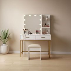 Veliki kozmetički toaletni stolić s LED ogledalom i bočnim policama
