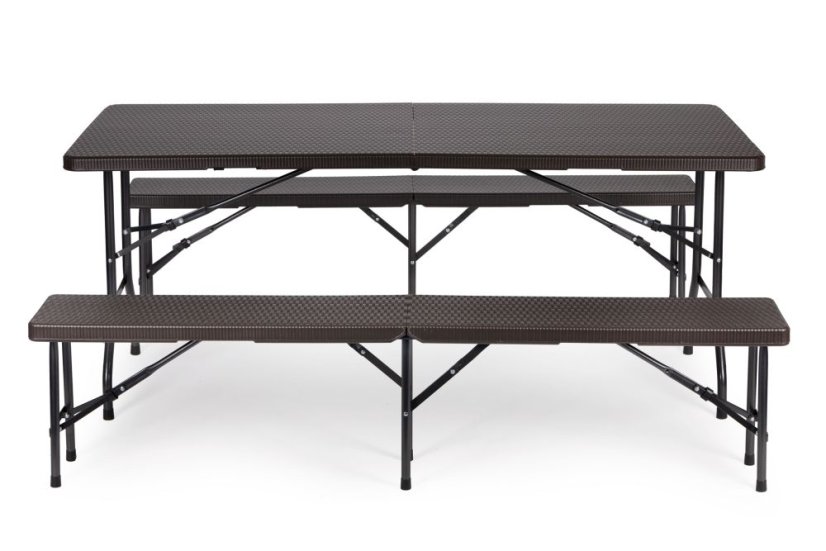 Cateringový stůl 180 cm + 2 lavice - ratan