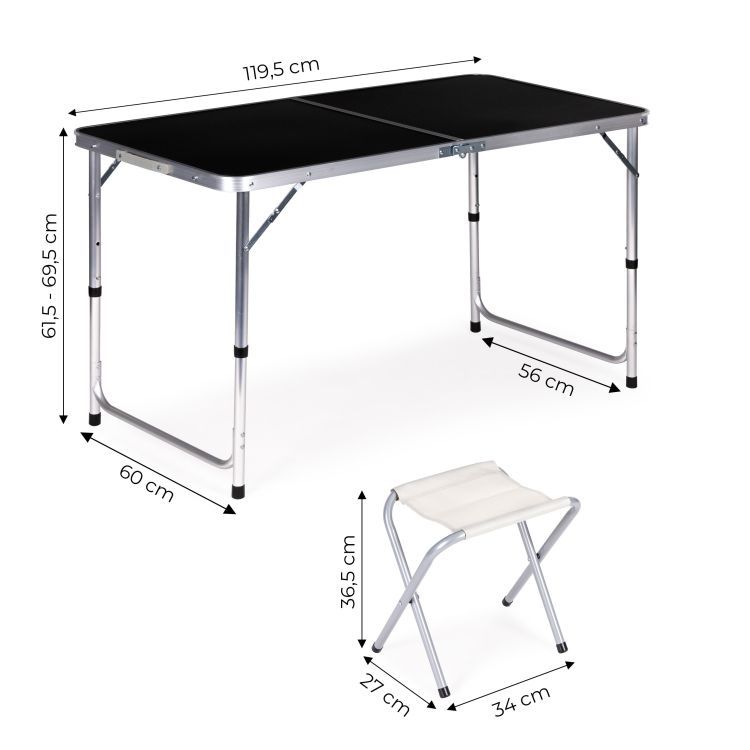 Сгъваема маса за кетъринг 119,5x60 cm черна с 4 стола