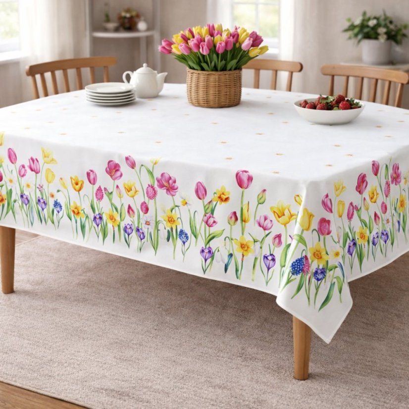 Dekoratív terítő tavaszi virágokkal