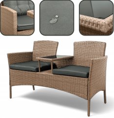 Garten-Rattan-Garnitur NM-03 - natur + graue Kissen