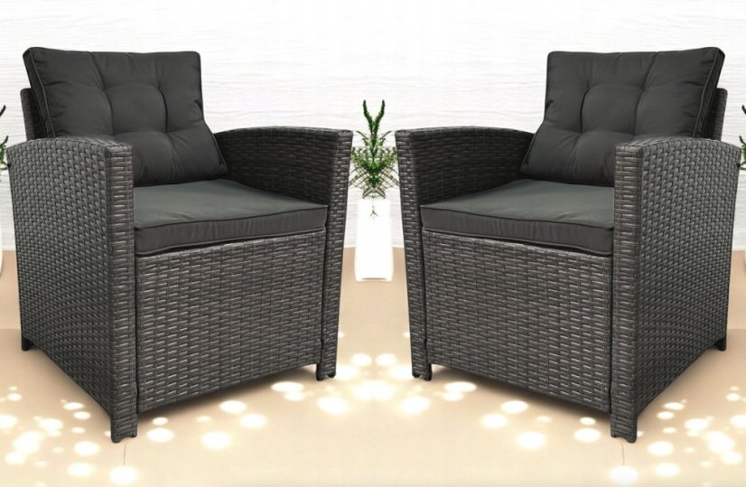 Set dvoch záhradných kresiel z technoratanu SFS020-SC - sivé + sivé vankúše