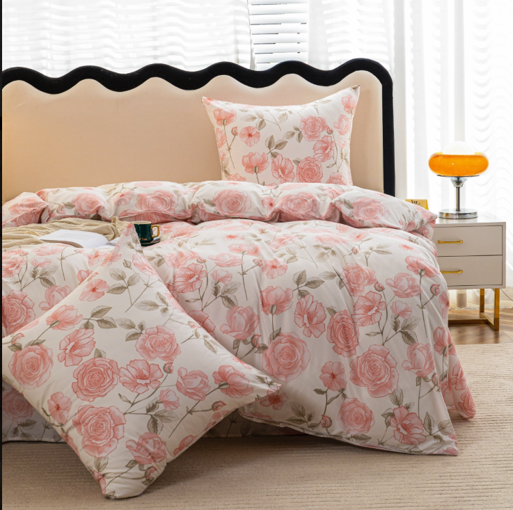 Romantická biela posteľná bielizeň s ružovými ružami