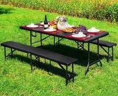 Set da campeggio 180cm + 2 panche in marrone Set da campeggio 180cm + 2 panche in marrone