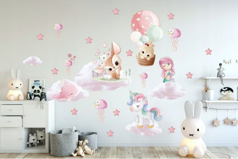 Adesivo fantasy da parete per ragazze con personaggi fiabeschi - Misure: 100 x 200 cm