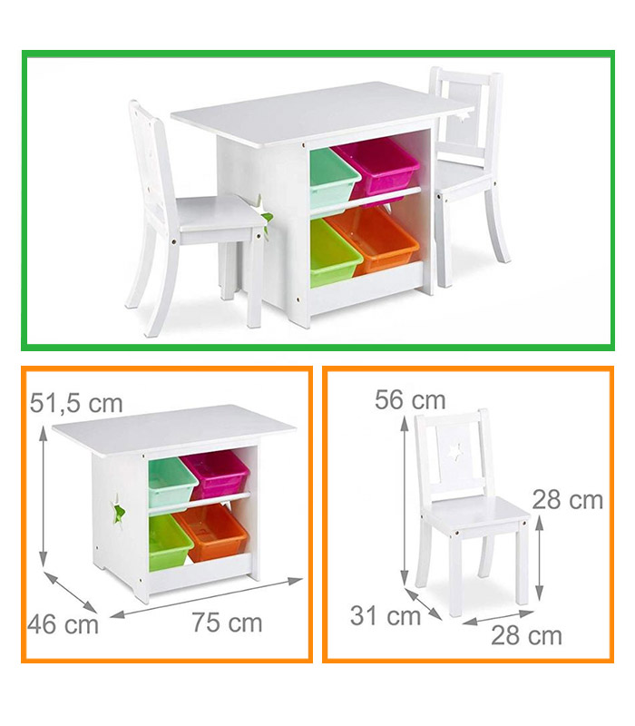 Tisch und Stühle für Kinder in Weiß