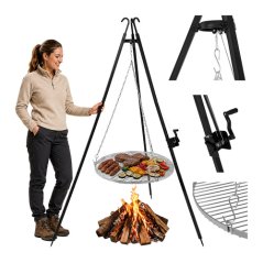 Grătar de grădină Kaminer Tripod – trepied cu grătar reglabil de 70 cm