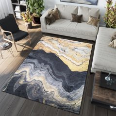 Schwarzer Designteppich mit abstraktem Muster