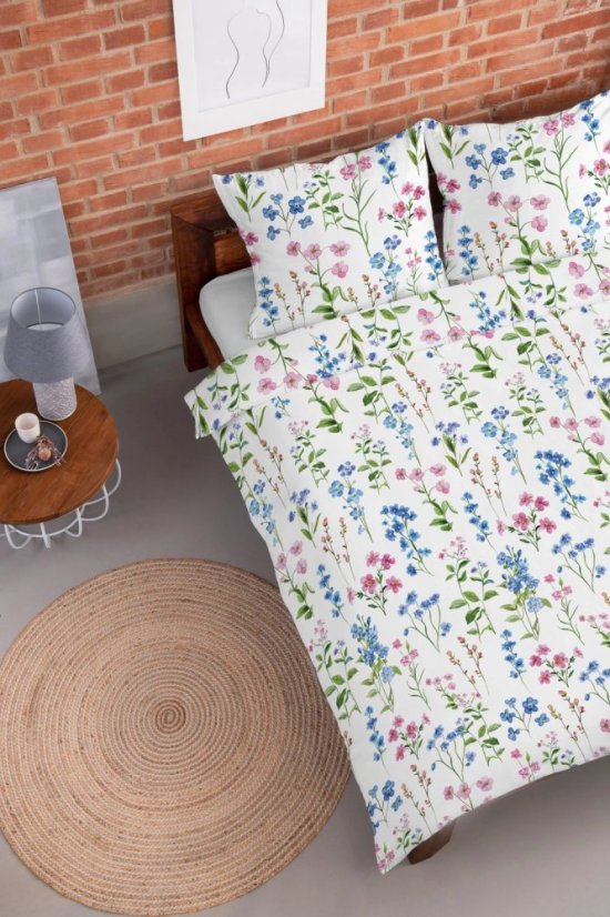 Hrejivá flanelová posteľná bielizeň s motívom lúčnych kvetov