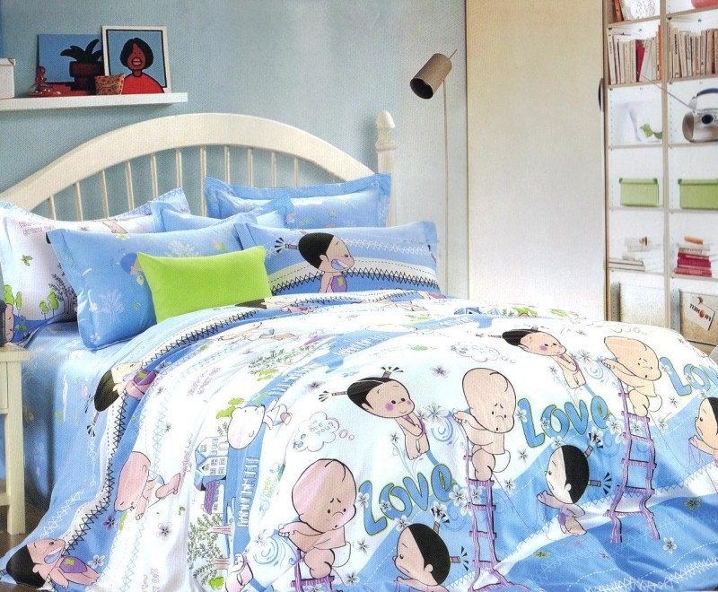 Bielo modré obliečky na posteľ s detským motívom