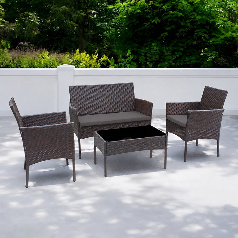 Elegante Gartenmöbelgarnitur aus Rattan mit Tisch in Braun
