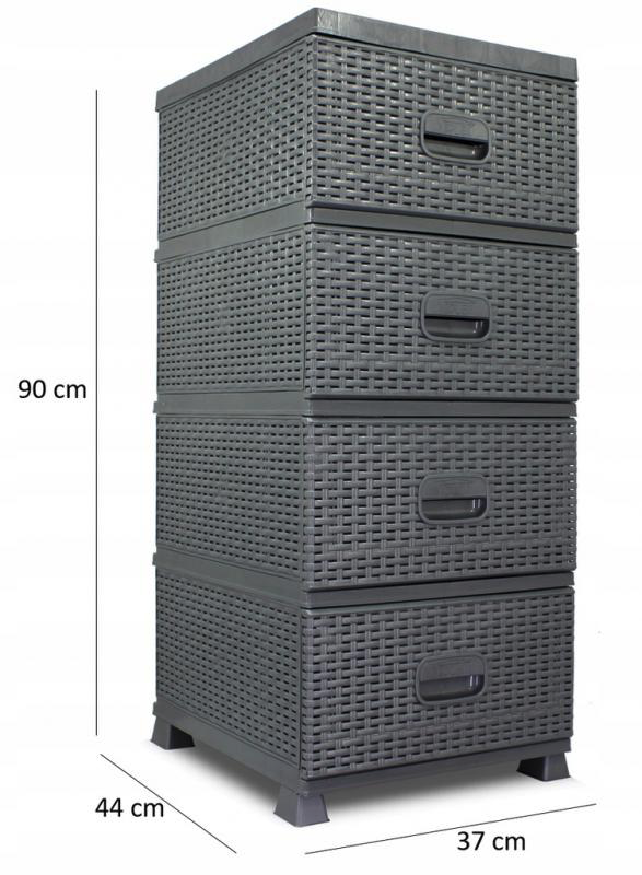 Hnědá komoda s ratanovým vzorem a 4 zásuvkami