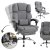 Ergonomické kancelárske kreslo s podnožkou a masážou - sivá textília