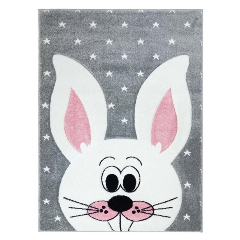 Сив детски килим за игра Smiling Bunny