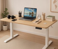 Elektrisch höhenverstellbarer Tisch 72 - 117 cm - Erle, weiß