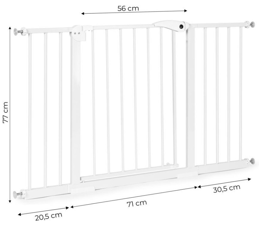 Barieră de siguranță albă pentru scări și uși, 74–132 cm