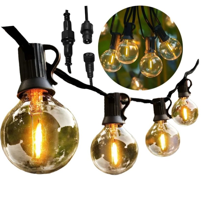 Vrvica vrtnih LED luči 15 m - 20 okrasnih žarnic G40, topla bela svetloba, IP44