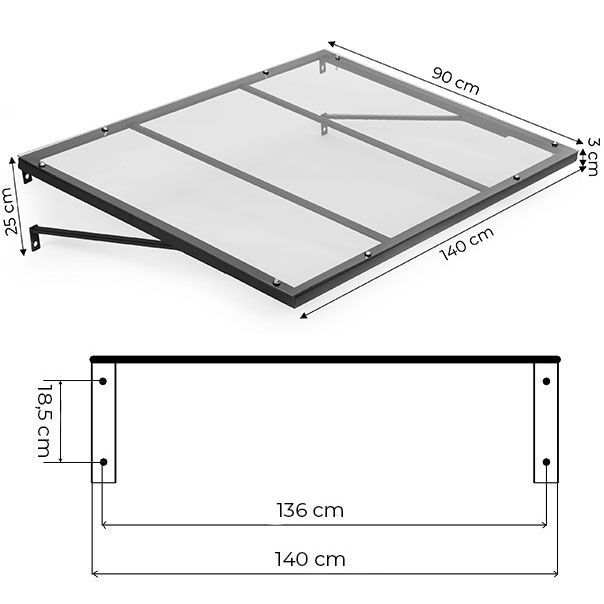 Bejárati polikarbonát előtető az ajtó felett acélszerkezettel