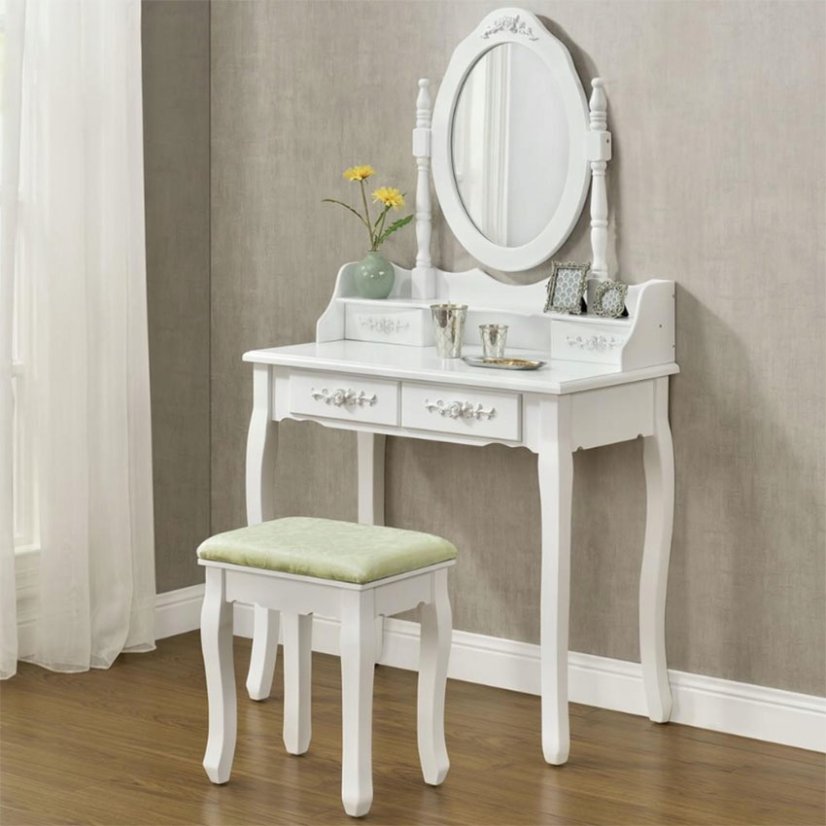 Kozmetický stolík so zásuvkami a otočným zrkadlom
