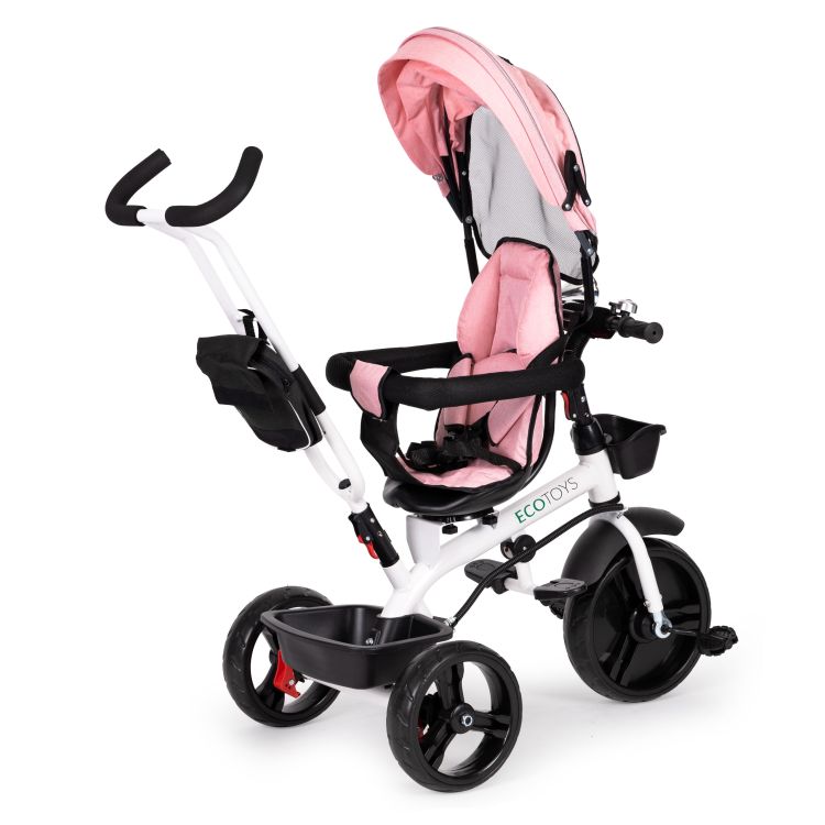 Růžová otočná tříkolka se střechou ECOTOYS