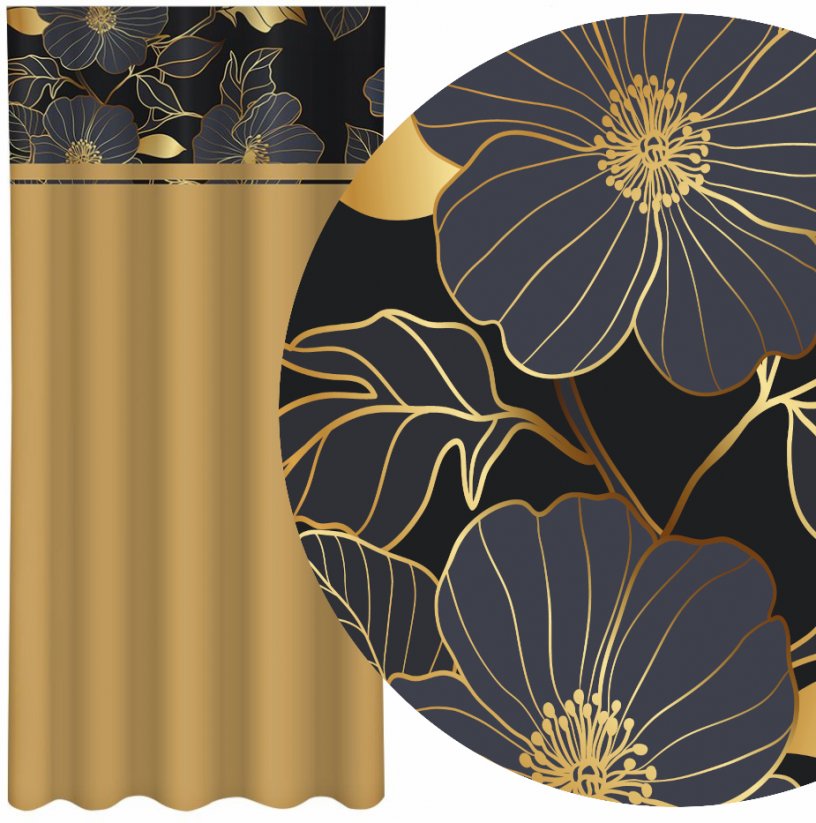 Klasična karamelno rjava zavesa s potiskom zlatih cvetov