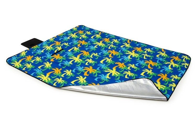Pikniková deka modrej farby s motívom palmy - Rozmer: Šírka: 150 cm | Dĺžka: 200 cm