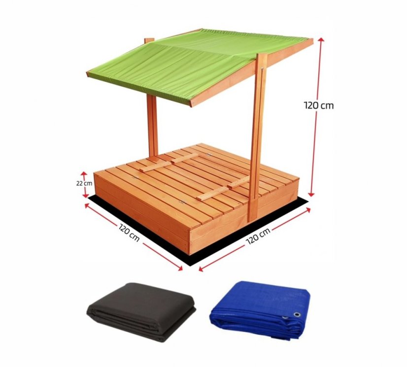 Zelené detské uzatvárateľné pieskovisko so strieškou 120 x 120 cm