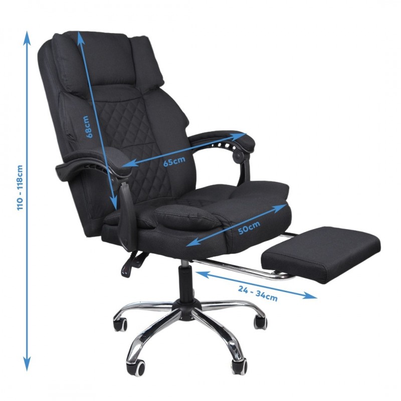 Ergonomická kancelářská židle s opěrkou nohou a masážní péčí - černá látka