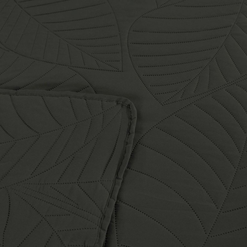 Sötétszürke ágytakaró levélmotívummal