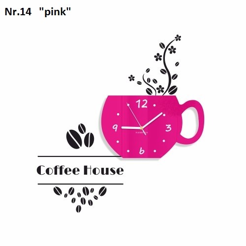 Dekoratív konyhai óra Coffee House - Farba  produktu: Rózsaszín