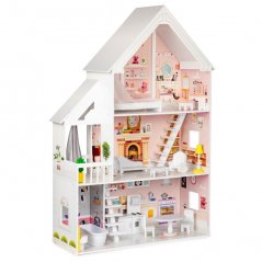 Красива дървена къща за кукли с мебели
