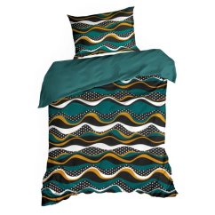 Bavlnené saténové obliečky – petrolejová farba s geometrickým vzorom