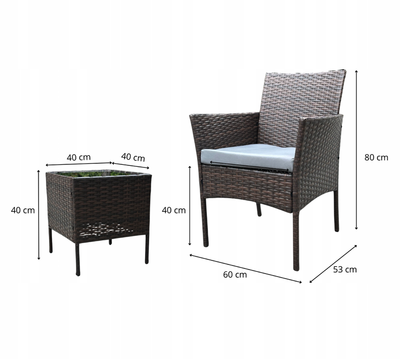 Set in rattan con tavolo e 2 poltrone - grigio + cuscini antracite