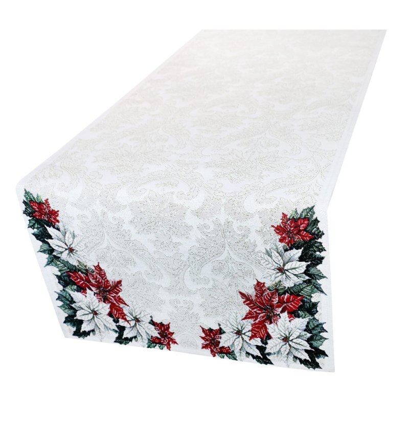 Luxusní vánoční gobelínový ubrus s lurexem - vánoční girlanda