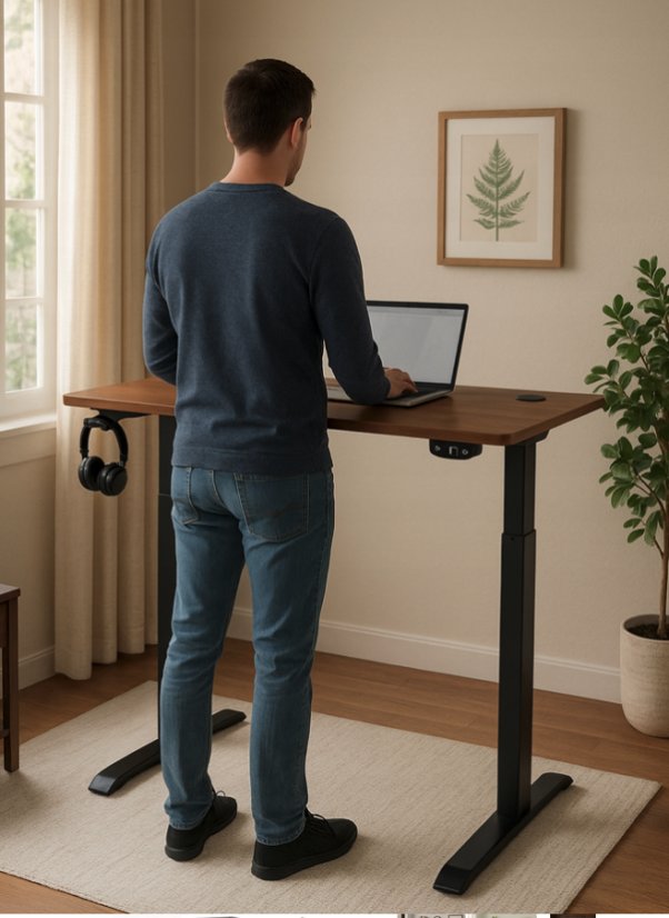 Elektricky výškově nastavitelný stůl 72 - 117 cm - ořech, černá
