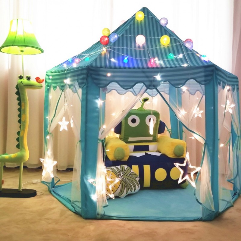 Тюркоазена къщичка с балдахин - детска шатра за игра