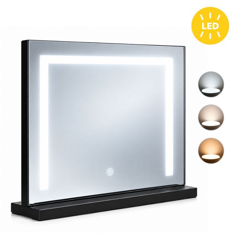 Černé kosmetické zrcátko v hollywoodském stylu s LED osvětlením a dotykovým ovládáním – 50 x 40 cm