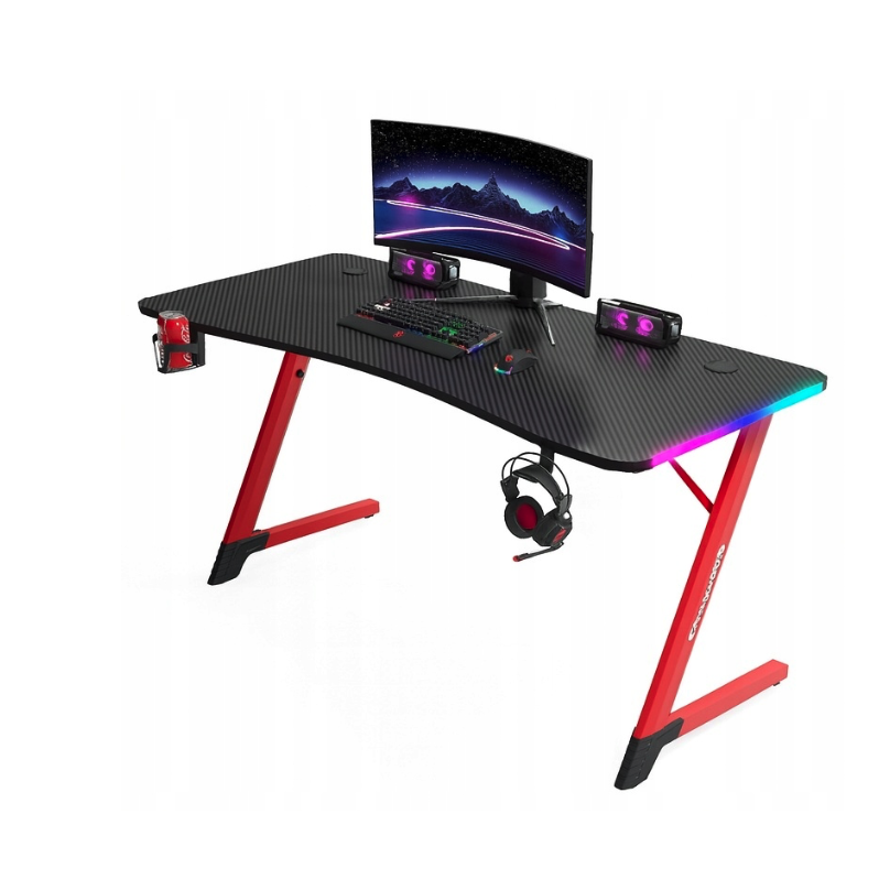 Čierno-červený herný stôl, PC stôl s LED osvetlením RGB - Rozmer: Šírka: 140 cm