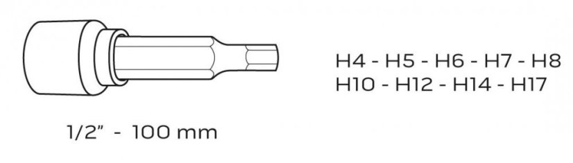 Set di inserti esagonali 1/2" 100 mm 9 pz 08-706 NEO