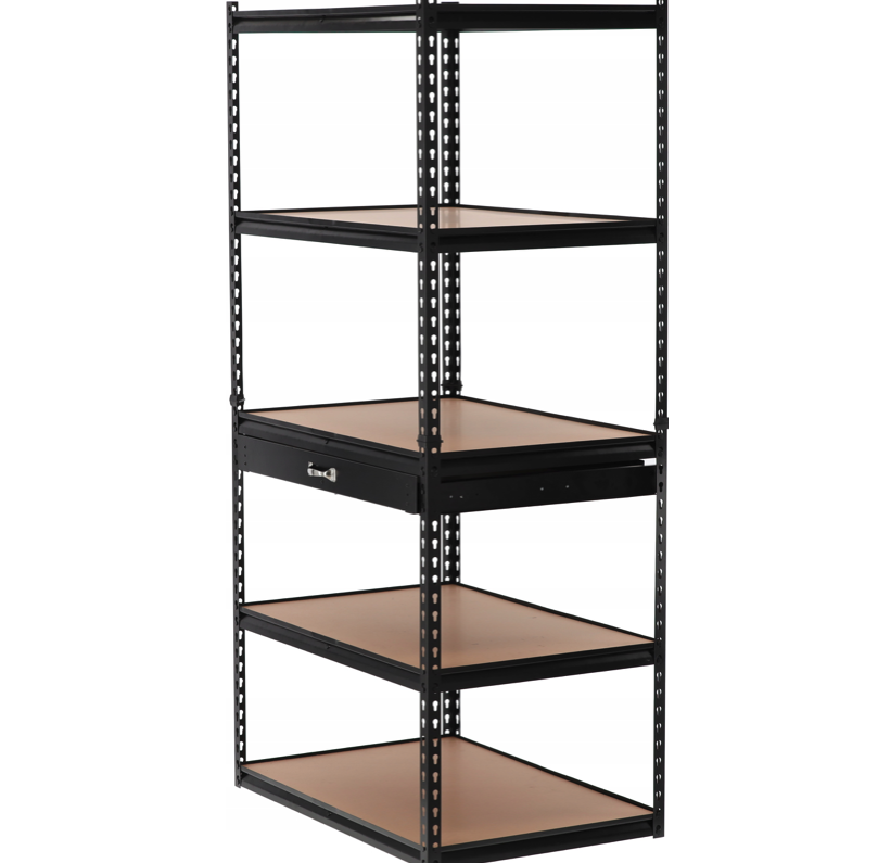 Kovový regál s 5 policemi a zásuvkou - 180 x 90 x 60 cm