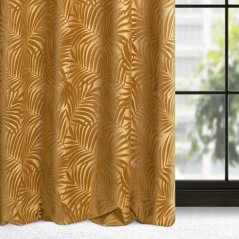 Dizajnový záves zlatej farby s prírodným motívom na kruhy 140 x 250 cm Dizajnový záves zlatej farby s prírodným motívom na kruhy 140 x 250 cm