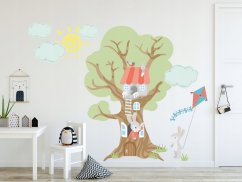Autocolant modern pentru copii Familia de iepuri din copac 100 x 200 cm