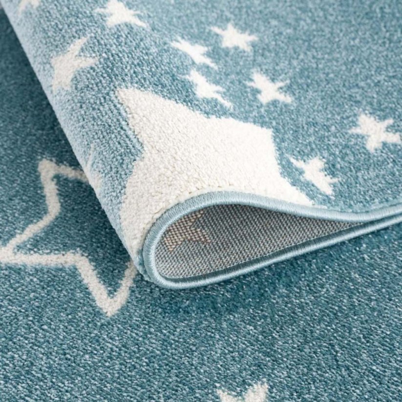 Син кръгъл детски килим STARS
