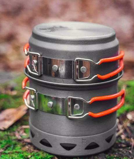 Sada kempingových hrnců a pánví 2 v 1, eloxovaný hliník, 900 + 500 ml