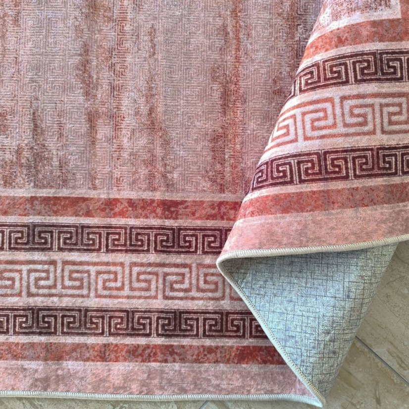 Moderný koberec s gréckym lemom – ružovo-bordový