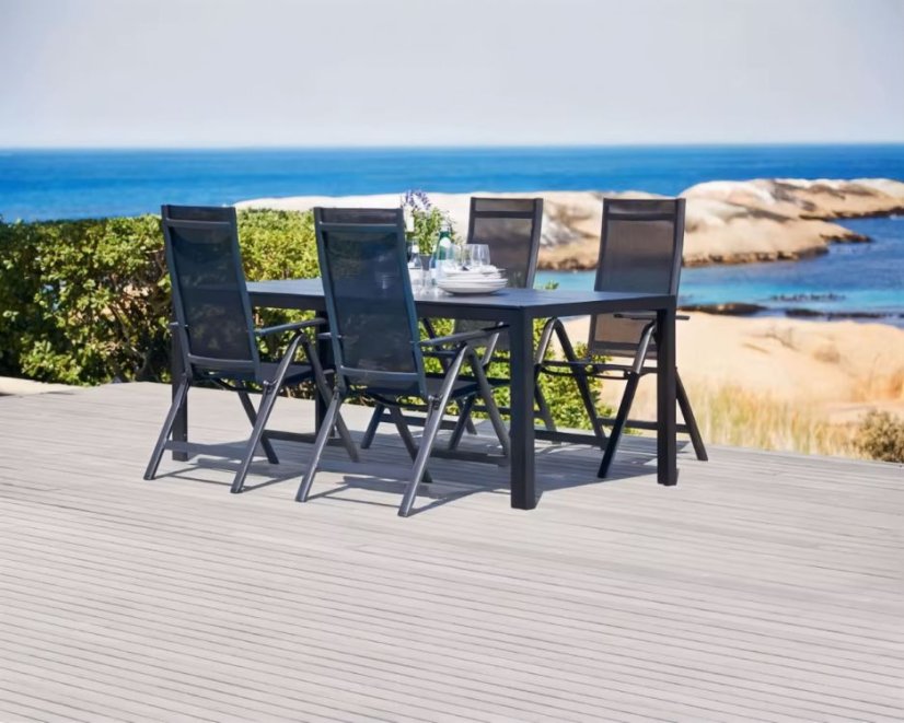 Sada 2 skladacích záhradných stoličiek s nastaviteľným operadlom - čierna