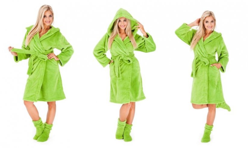 Mäkké dámske zelené župany s kapucňou a ponožkami